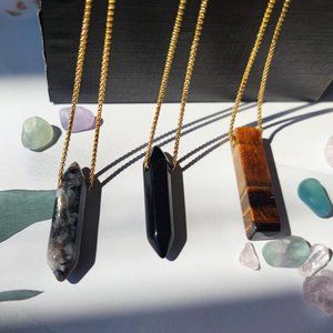 🆕Set of 3 Crystal 14K GP Pendant Stone Necklaces